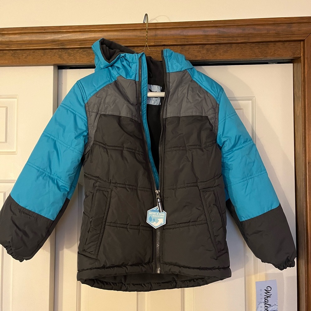 Teal Blue & Gray Puffer Winter Jacket -fleece lined Insulated Boy/Girl